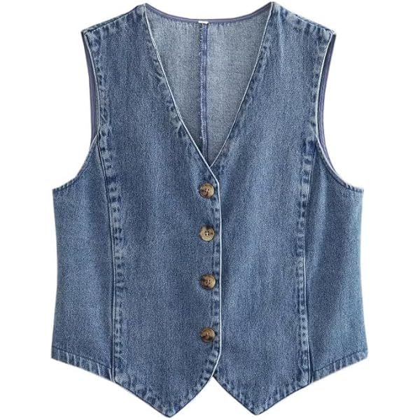 Women' s Vintage Emo Denim Vest Y2k Classic Cropped Buttoned